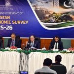 Finance Minister Muhammad Aurangzeb addressing the launching ceremony of Pakistan Economic Survey 2025-2026