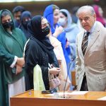 Prime Minister Muhammad Shehbaz Sharif meets MNAs in the budget session of the National Assembly