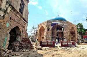 Walled City workers are busy repairing the historic Neela Gumbad. The Neela Gumbad Conservation Project is a significant initiative aimed at preserving and restoring one of Lahore's most historic and culturally rich areas