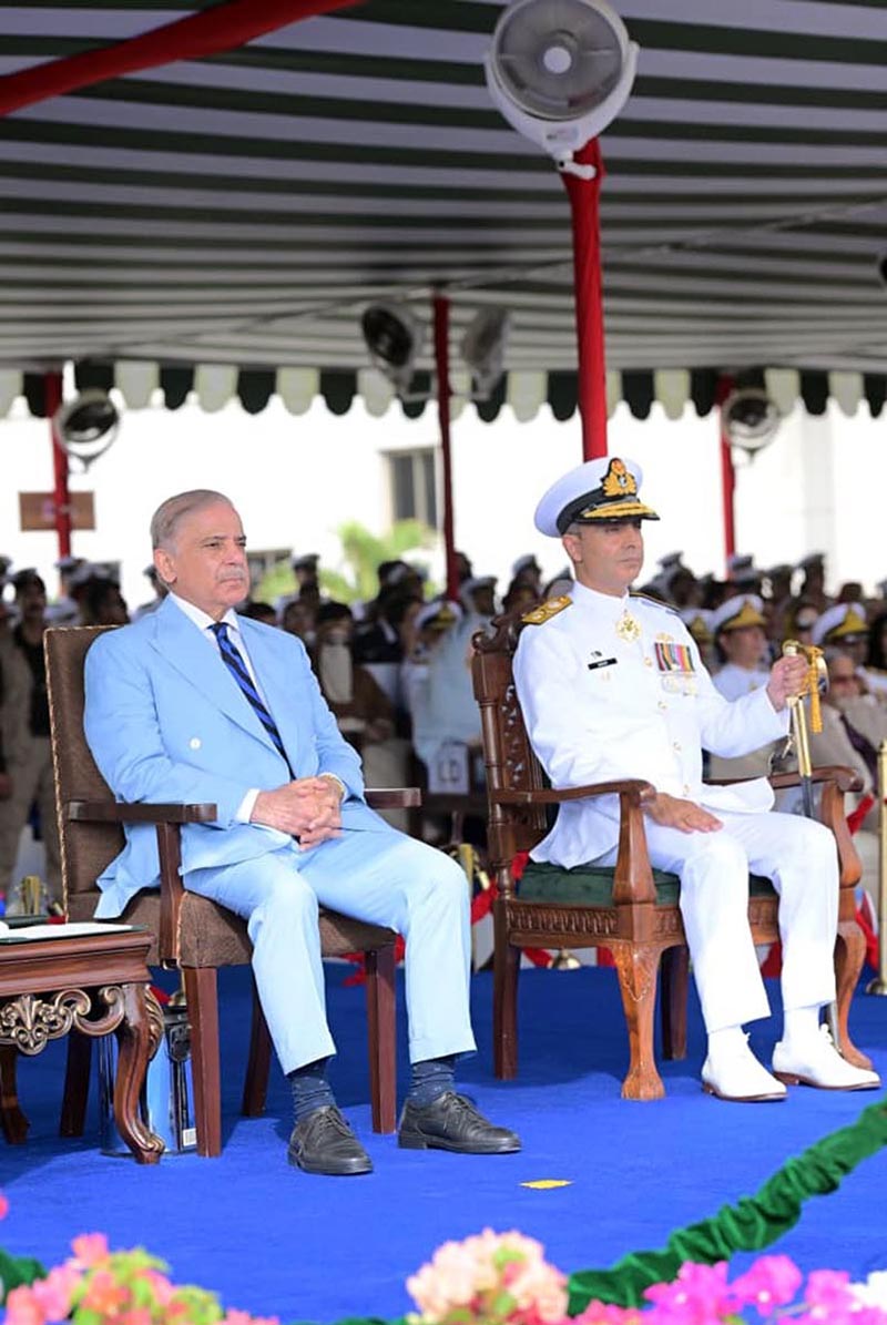 Prime Minister Muhammad Shehbaz Sharif attends the passing out ceremony of 125th Midshipmen and 33rd SSC courses at Pakistan Naval Academy, PNS Rahbar