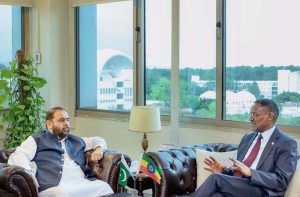 Ambassador Extraordinary and Plenipotentiary of Ethiopia, Dr. Oumer Hussien Oba calls on Federal Minister for National Heritage and Culture Aurangzeb Khan Khichi at his office.