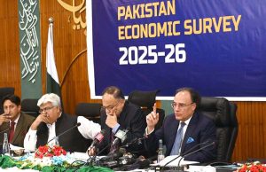Finance Minister Muhammad Aurangzeb addressing the launching ceremony of Pakistan Economic Survey 2025-2026