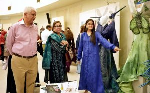 Film producer Ammara Hikmat interacts with graduating students during the PIFD Thesis Display 2026 in provincial capital.