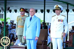 Prime Minister Muhammad Shehbaz Sharif attends the passing out ceremony of 125th Midshipmen and 33rd SSC courses at Pakistan Naval Academy, PNS Rahbar