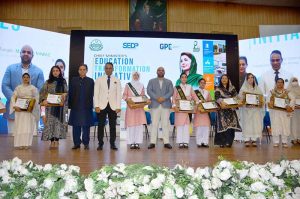 Provincial Minister of School and Higher Education for Punjab Rana Sikandar Hayat Distribution merit certificate in the students during inauguration ceremony of Foundational Literacy and "New mercy (FLN) Campus 2026.