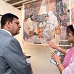Vice Chancellor of the University of Sargodha, Prof. Dr. Qaiser Abbas, visits a textile design thesis exhibition and interacts with students showcasing their creative projects at the Department of Art and Design