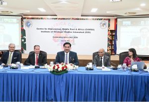 Former Foreign Minister, Engineer Khurram Dastagir Khan is addressing the inaugural ceremony of Centre for Afghanistan, Middle East & Africa (CAMEA) Celebration "Africa Day 2026" at Institute of Strategic Studies Islamabad (ISSI)
