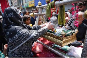 A large number of mourners attending the 9th Muharram Zuljinah procession passes through Saadar Road. Muharramul Haram is known as the first month of the Islamic calendar and the mourning month in remembrance of the martyrdom (Shahadat) of Hazrat Imam Hussain (RA), the grandson of the Holy Prophet Mohammad (PBUH)