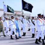 Prime Minister Muhammad Shehbaz Sharif inspects the parade at the passing out ceremony of 125th Midshipmen and 33rd SSC courses at Pakistan Naval Academy, PNS Rahbar