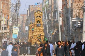 A large number of mourners attending Tazia procession on 10th of Holy Month of Muharram-ul-Harram. Muharram is the mourning month in remembrance of the Shahadat of Hazrat Imam Hussain (RA), the Grandson of the Holy Prophet Mohammad (PBUH)