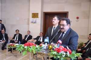 Chief Justice of the Balochistan High Court, Justice Muhammad Kamran Khan Mulakhail, addresses members of the legal fraternity during a tea reception organized in honour of the judges of the Federal Constitutional Court in Quetta.