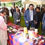 Former Foreign Minister, Engineer Khurram Dastagir Khan visiting stalls at the inaugural ceremony of the Centre for Afghanistan, Middle East & Africa (CAMEA) Celebration "Africa Day 2026" at Institute of Strategic Studies Islamabad (ISSI)