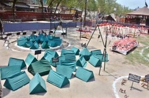 A model of Karbala is displayed at Raja Tufail Shaheed Park near Saleemi Chowk ahead of Ashura during Muharram-ul-Haram.