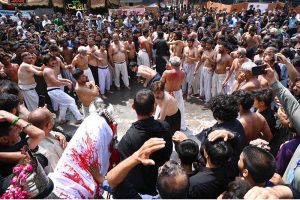 A large number of mourners attending the 9th Muharram Zuljinah procession passes through Saadar Road. Muharramul Haram is known as the first month of the Islamic calendar and the mourning month in remembrance of the martyrdom (Shahadat) of Hazrat Imam Hussain (RA), the grandson of the Holy Prophet Mohammad (PBUH)