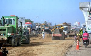 Heavy machinery is being used for the construction of the Red Line BRT project.