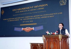 -Bilal Bin Saqib, Minister of State and Chairman, Pakistan Virtual Assets Regulatory Authority (PVARA), addressing the Probationary Officers of the Civil Services Academy on the opportunities and implications of Artificial Intelligence in provincial capital.