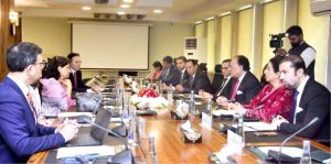 Federal Minister for Finance and Revenue, Senator Muhammad Aurangzeb, holding a meeting with a World Bank Group delegation led by Ms. Mamta Murthi, Vice President for Human Development (Health, Education and Social Protection), to discuss human capital development, skills, health outcomes and technology-led service delivery at the Finance Division.