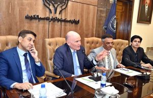 Timothy Kane, Australian High Commissioner to Pakistan, addresses members of the Sialkot Chamber of Commerce and Industry (SCCI).
