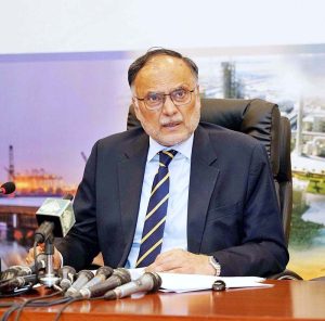Federal Minister for Planning, Development and Special Initiatives, Ahsan Iqbal, addressing a media briefing during the Monthly Development Update.
