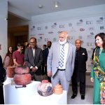 Prof. Dr. Niaz Ahmad Akhtar (S.I.), Chairman of the Higher Education Commission (HEC) visit stalls with Vice Chancellor Prof. Hina Tayyaba Khalil during the Thesis Display 2026 at Pakistan Institute of Fashion and Design (PIFD)