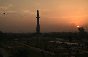 A view of Greater Iqbal Park as in the background an attractive view of sunrise in the Provincial Capital.