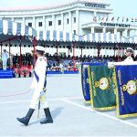 Prime Minister Muhammad Shehbaz Sharif reviewing march past of the parade at the passing out ceremony of 125th Midshipmen and 33rd SSC courses at Pakistan Naval Academy PNS Rahbar