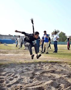 An athlete participates in the long jump event during the Inter-District Athletics Championship organized by the Divisional Sports Department at the Sports Stadium.