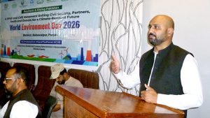 Deputy Director, Environmental Protection Agency (EPA) Bahawalpur, Dr. Muhammad Owais, addresses a ceremony held in connection with World Environment Day at the Social Welfare Department.