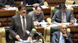 Sindh Chief Minister Syed Murad Ali Shah addresses the Sindh Assembly while presenting the provincial budget for the fiscal year 2026–27