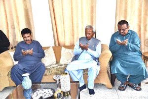 Governor Sindh Syed Muhammad Nihal Hashmi is offering prayers (Fateha Khwani) for the reward of the soul of the martyred Deputy Director of Airport Security Force (ASF), Muhammad Waseem Ahmed the martyr's family members are also present on this occasion.