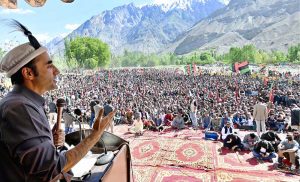 Chairman of the Pakistan Peoples Party, Bilawal Bhutto Zardari, is addressing an election rally in Tehsil Gulabpur, District Shigar in Gilgit-Baltistan