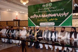 Chairman Pakistan Ulema Council (PUC) Allama Hafiz Tahir Mahmood Ashrafi is addressing the peace and inter-faith harmony seminar in a local hotel