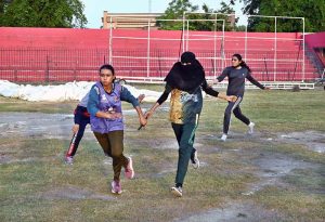 An athlete participates in the long jump event during the Inter-District Athletics Championship organized by the Divisional Sports Department at the Sports Stadium.