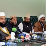 Hafiz Muhammad Tahir Ashrafi, Chairman Pakistan Ulema Council and Coordinator National Peace Message Committee, addresses a seminar on maintaining harmony during Muharram at Chamber of Commerce