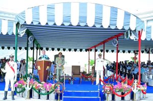 Prime Minister Muhammad Shehbaz Sharif addresses the passing out ceremony of 125th Midshipmen and 33rd SSC courses at Pakistan Naval Academy PNS Rahbar