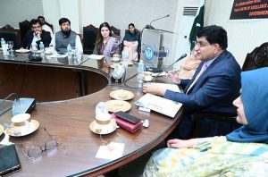Acting Vice Chancellor Professor Dr. Muhammad Zia-ul-Haq GCWUS addressing to the National seminar on Dukhtaran-E-Pakistan The Role of Women In Peace building & Countering violent Extremism organized by GCWUS.