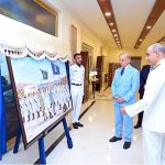 Commandant Pakistan Naval Academy, PNS Rahbar presenting a painting to the Prime Minister Muhammad Shehbaz Sharif