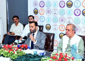 Federal Health Minister Mustafa Kamal addressing media in Bahara Kahu Akbar Niazi Teaching Hospital.