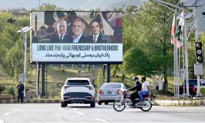 The national flags of Pakistan and Iran flutter along the Constitution Avenue ahead of the visit of Iranian President Masoud Pezeshkian tomorrow (Tuesday), where he will meet the top leadership of the country to review bilateral ties and discuss ongoing diplomatic engagements following the signing of Islamabad Memorandum of Understanding.