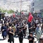 A large number of mourners attending central Ashura procession on 10th of Holy Month of Muharram-ul-Harram. Muharram is the mourning month in remembrance of the Shahadat of Hazrat Imam Hussain (RA), the Grandson of the Holy Prophet Mohammad (PBUH)