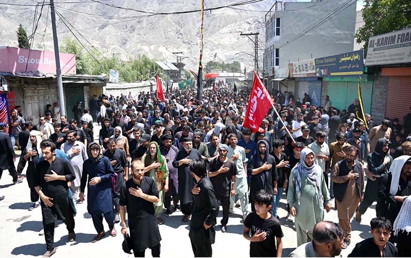 A large number of mourners attending central Ashura procession on 10th of Holy Month of Muharram-ul-Harram. Muharram is the mourning month in remembrance of the Shahadat of Hazrat Imam Hussain (RA), the Grandson of the Holy Prophet Mohammad (PBUH)