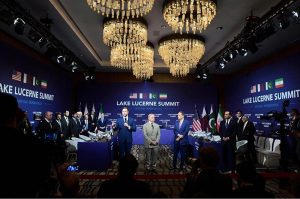 Prime Minister Muhammad Shehbaz Sharif along with US Vice President J.D. Vance and Prime Minister & Foreign Minister of the State of Qatar Sheikh Mohammed bin Abdulrahman bin Jassim bin Jaber Al Thani interacting with media prior to the commencement of the technical level talks between the US and Iran, hosted by Pakistan.