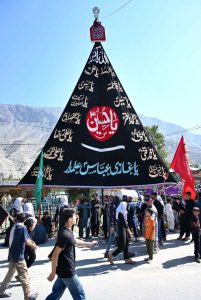 A large number of mourners attending central Ashura procession on 10th of Holy Month of Muharram-ul-Harram. Muharram is the mourning month in remembrance of the Shahadat of Hazrat Imam Hussain (RA), the Grandson of the Holy Prophet Mohammad (PBUH)