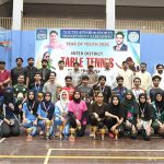 A group photo of Divisional Sports officer Rana Nadeem Anjum with players during Inter District Girls and Boys Table Tennis Championship organized by Youth Affair and Sports Department at sports gymnasium