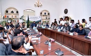 Director General , NAB Lahore, Mirza Faran Baig and Senior Member Board of Revenue Punjab Nabeel Javed address a press conference.