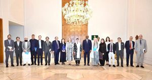 First Lady Bibi Asifa Bhutto Zardari in a group photo with members of the UN Country Team led by Mohamed Yahya, United Nations Resident Coordinator in Pakistan at Aiwan-e-Sadr.