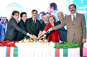 Chairman Senate, Syed Yousaf Raza Gilani, joins Ambassador of Italy to Pakistan, H.E. Marilina Armellin and distinguished guests in a cake-cutting ceremony to commemorate the National Day of the Italian Republic.