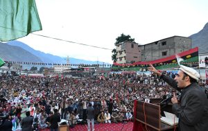 Chairman Pakistan People’s Party Bilawal Bhutto Zardari addressing a public gathering during the campaign of Gilgit-Baltistan Legislative Assembly Election-2026.