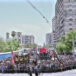 A large number of mourners attending Ashura procession on 10th of the Holy Month of Muharram-ul-Harram passing through Empress Market. Muharram is the mourning month in remembrance of the Shahadat of Hazrat Imam Hussain (RA), the Grandson of the Holy Prophet Mohammad (PBUH)
