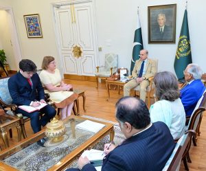 The outgoing Ambassador of Italy to Pakistan, Ms. Marilina Armellin paid a farewell call on Prime Minister Muhammad Shehbaz Sharif at the Prime Minister’s Office today. Appreciating the Ambassador’s contributions in strengthening Pakistan-Italy relations during her tenure، the Prime Minister conveyed his best wishes to her